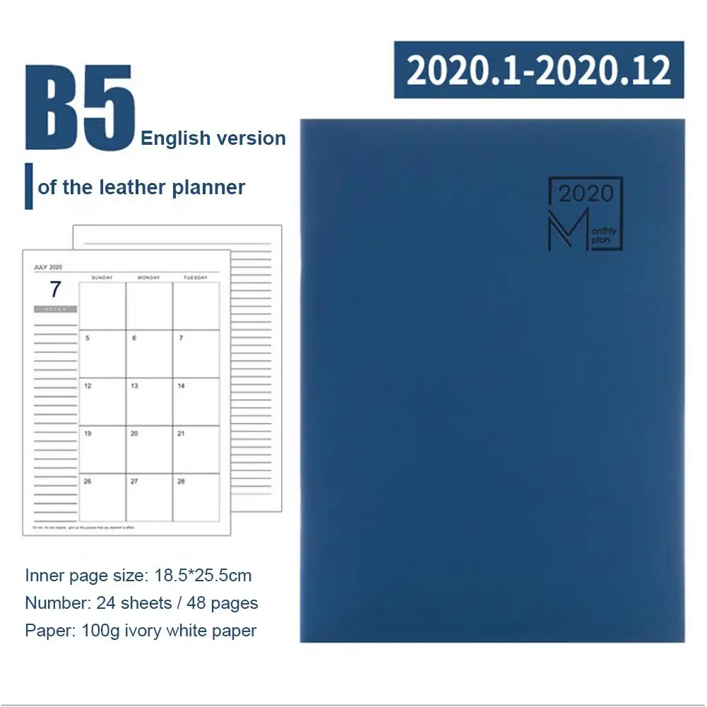 Ежемесячный Планировщик 2020 кожаный чехол 12 месячный планировщик 24 листа дневник