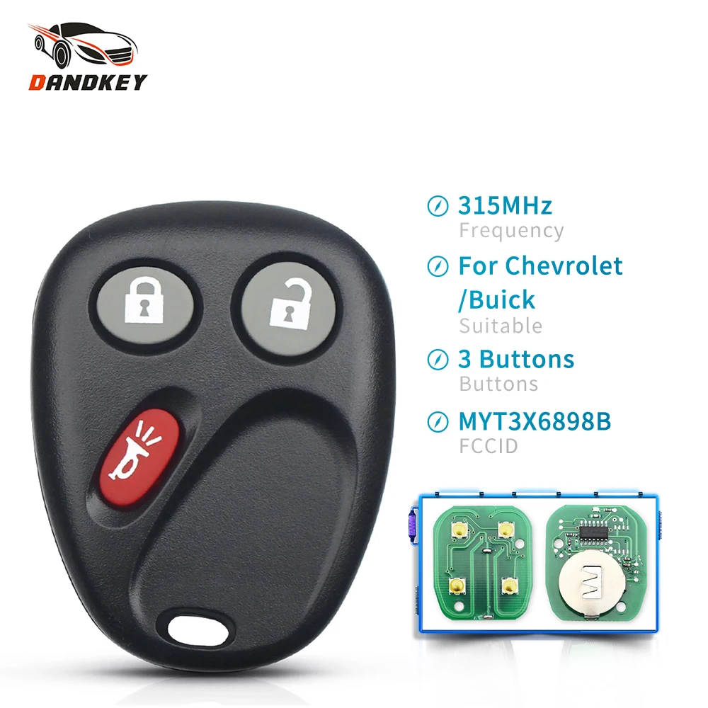 

Dandkey MYT3X6898B For Chevrolet GMC Envoy Trailblazer 2002 2003 2004 2005 2006 2007 2008 2009 Fob 3 Buttons 315Mhz Remote Key