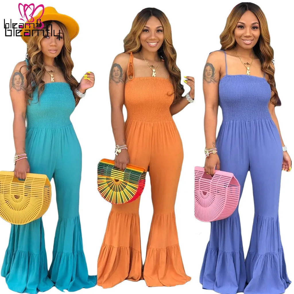 Женский летний Одноцветный Каскадный комбинезон с оборками длинный сексуальный