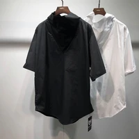 mens 2021 new street hip hop fashion loose large size standing collar design solid color versatile thin short sleeves