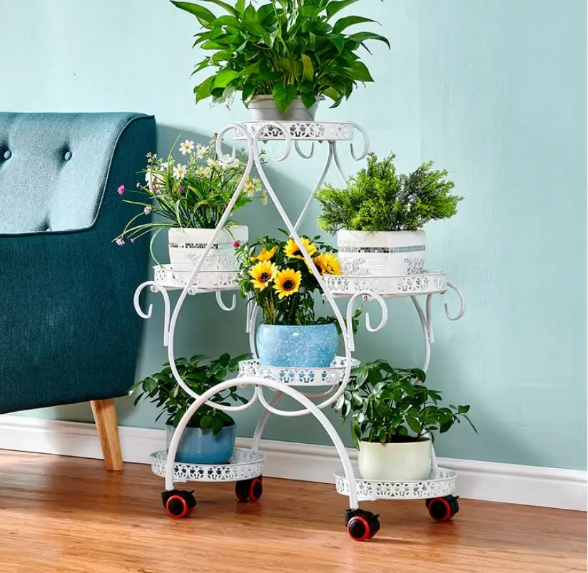 

Flower rack rack wrought iron multi-layer wheeled floor living room balcony heart-shaped flower rack household