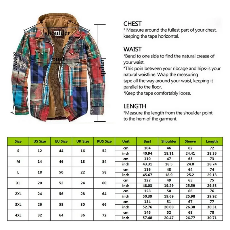 

Mens Autumn Winter Jacket Harajuku Plaid Hooded Zipper Long Sleeve Basic Casual Shirt Jackets European American Size S-4XL