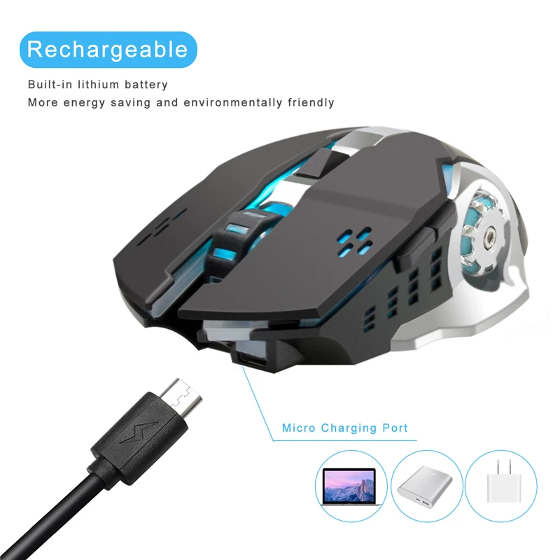 Anmck Беспроводная перезаряжаемая игровая мышь компьютерная 2 4 ГГц оптическая RGB