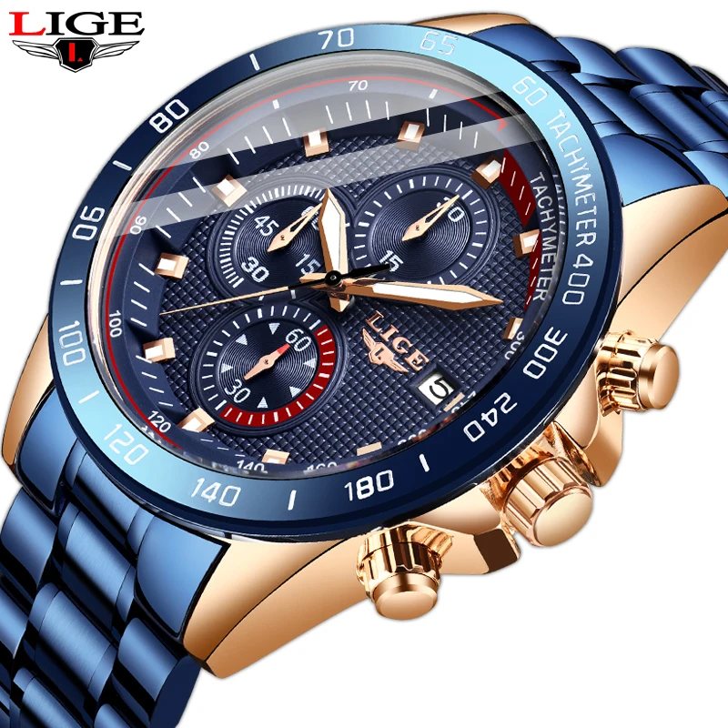 Часы наручные LIGE Мужские кварцевые лучший подарок для мужчин модные деловые