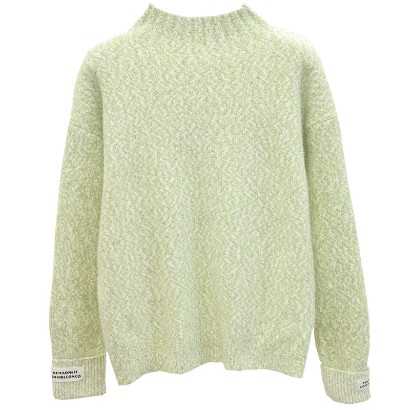 

Women's Autumn Winter Sweater Korean Style Half High Neck Pure Stitching Thick Knit Top New Loose Pullover Sweaters GX774