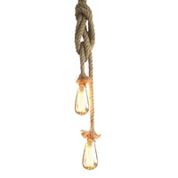 lber e27 hemp rope double head vintage hanging pendant ceiling light lamp industrial retro country style dining hall restaurant