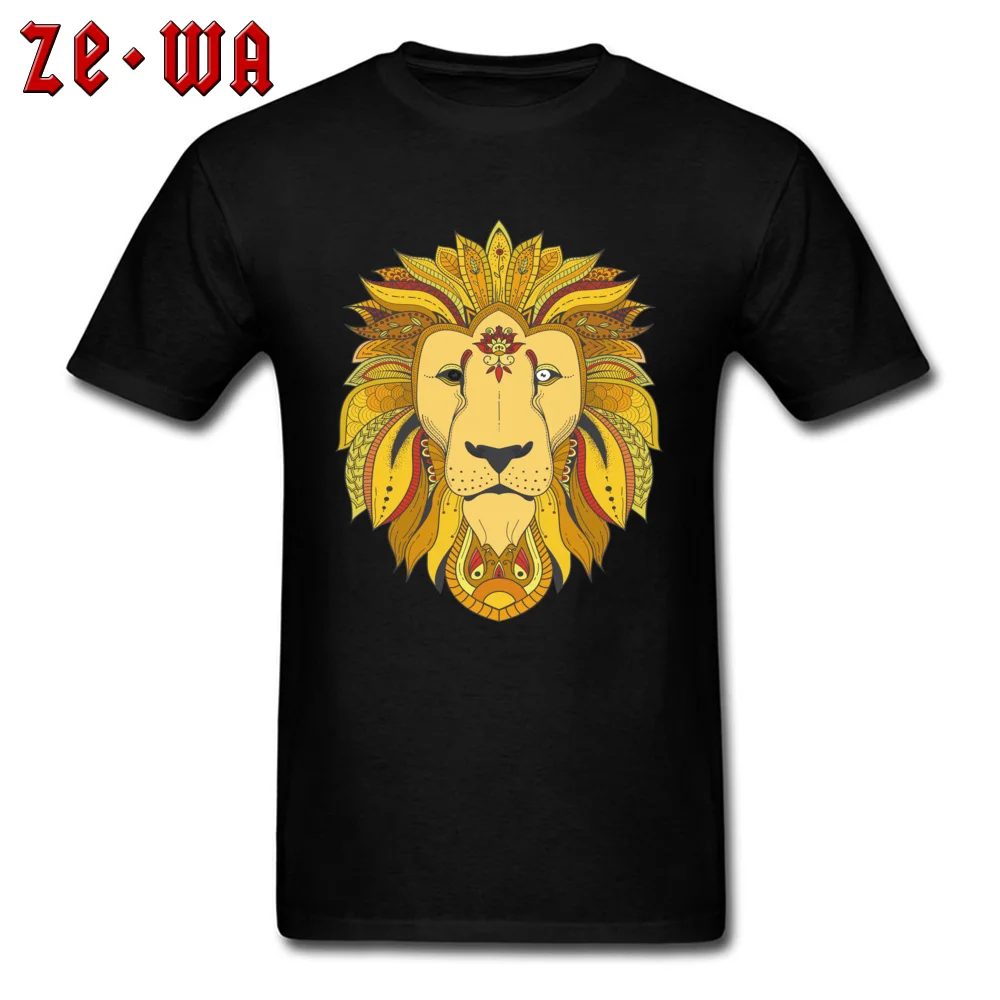 

Spirit Lion T-shirt Art Design Tshirt For Men Black T Shirts Tattoo Graphic Tops & Tees Chic Animal Head Print Clothes Cotton