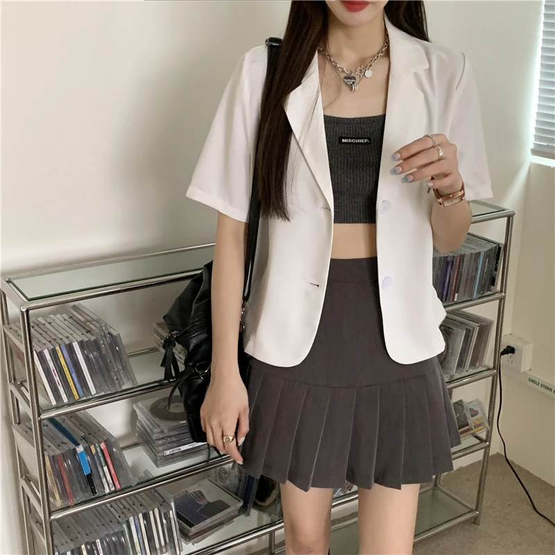 

Elegant Women Blazer Jacket Casual Solid Color Korean Style Official Ladie Loose Summer Suits W9285