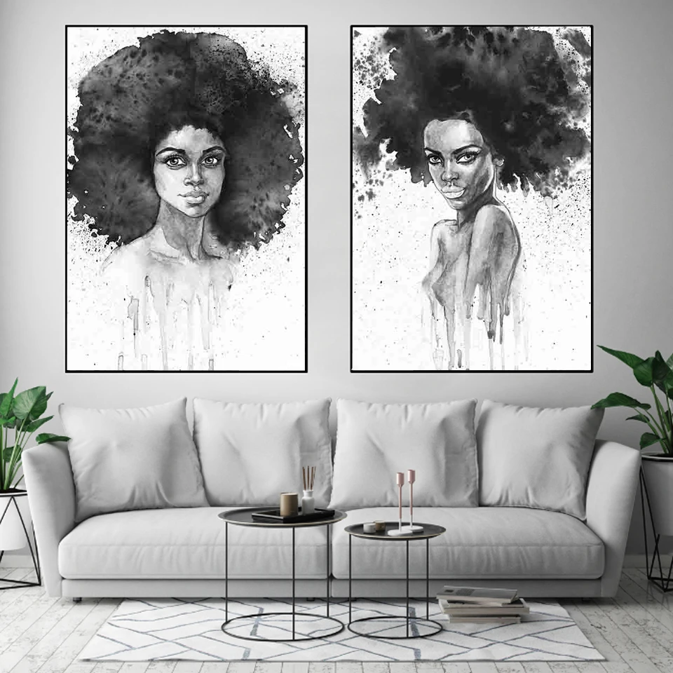 

African Women Black and White Print Colored Poster Canvas Painting Tribal Wall Art Wall Pictures for Living Room Home Decoration