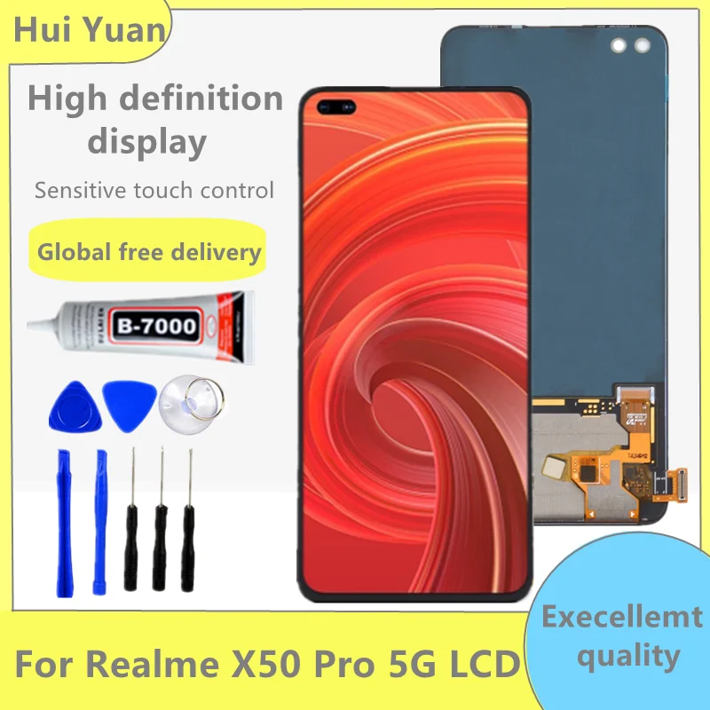 Pantalla AMOLED de reemplazo para Realme X50 Pro 5G, 6,44 ", montaje de digitalizador t&aacute;ctil LCD, RMX2075, RMX2071, RMX2076-0