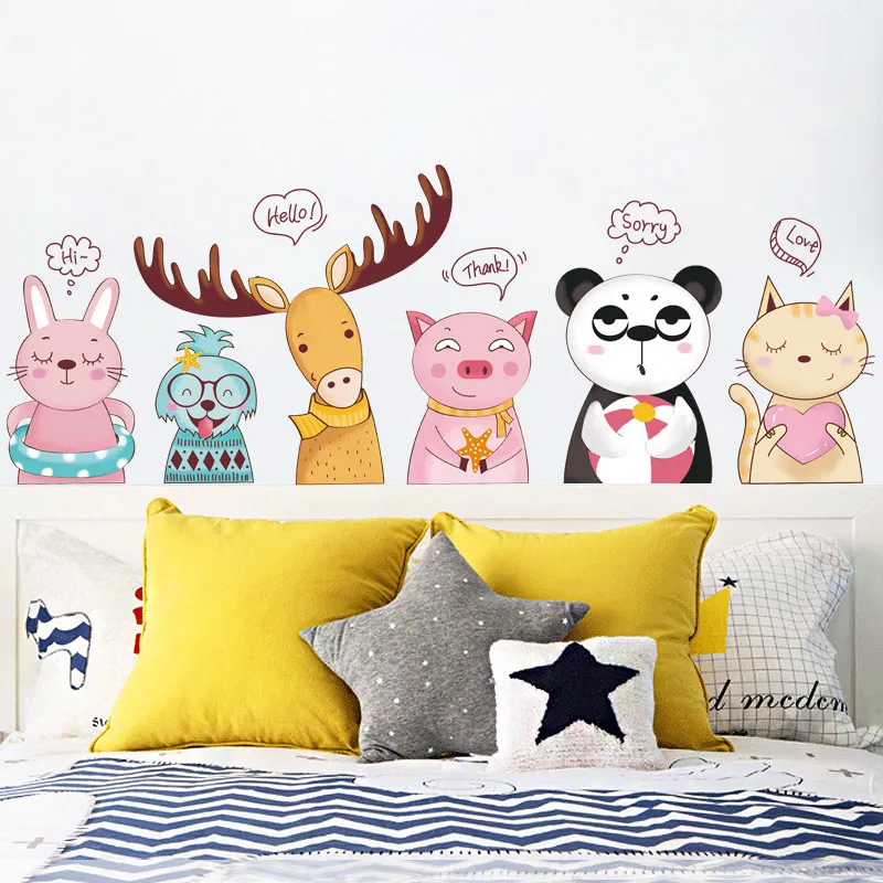 Kawaii наклейки на стену с изображением животных лося панды кошки прикроватные для
