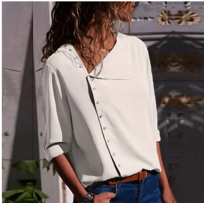 

European and American women's diagonal collar shirt fashion all-match long-sleeved shirt women