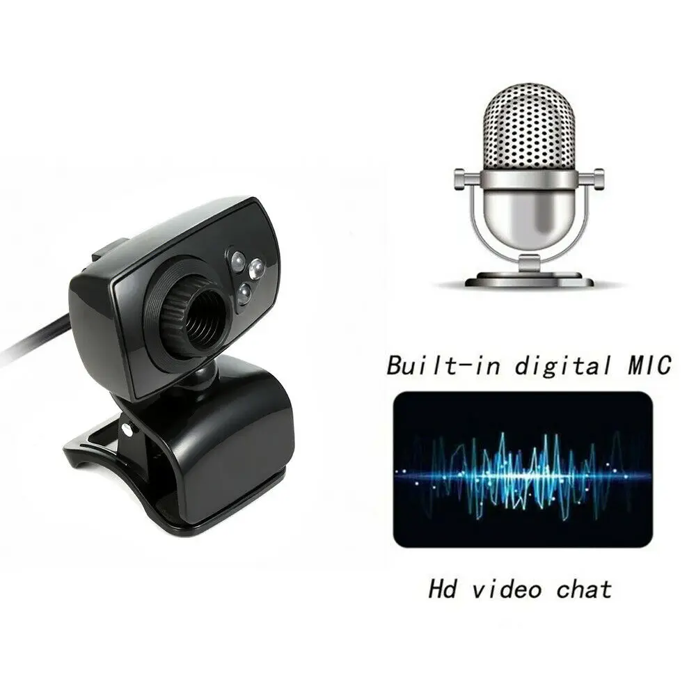 Full HD PC веб-камера 3 светодиодный USB 2 0 12MP видеокамера вращение на 360 градусов с