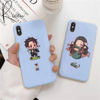 chenel cute japan demon slayer phone case for iphone 12 mini pro max 11 pro max x xr xs 8 7 6s candy blue silicone case