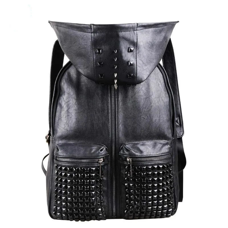 Кожаный рюкзак с 3d-черепом заклепками и черепом капюшоном сумка для одежды сумки