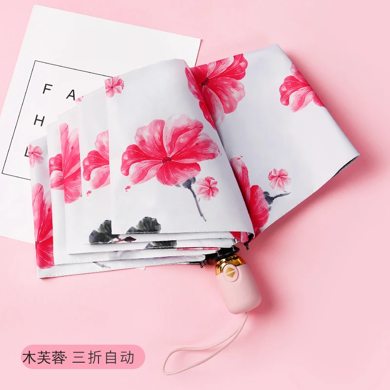 

Pink Fully Automatic Shade 5fold Umbrella Girl Student Cartoons Anti-UV Sun Protection Regenschirm Household Merchandises BE50um