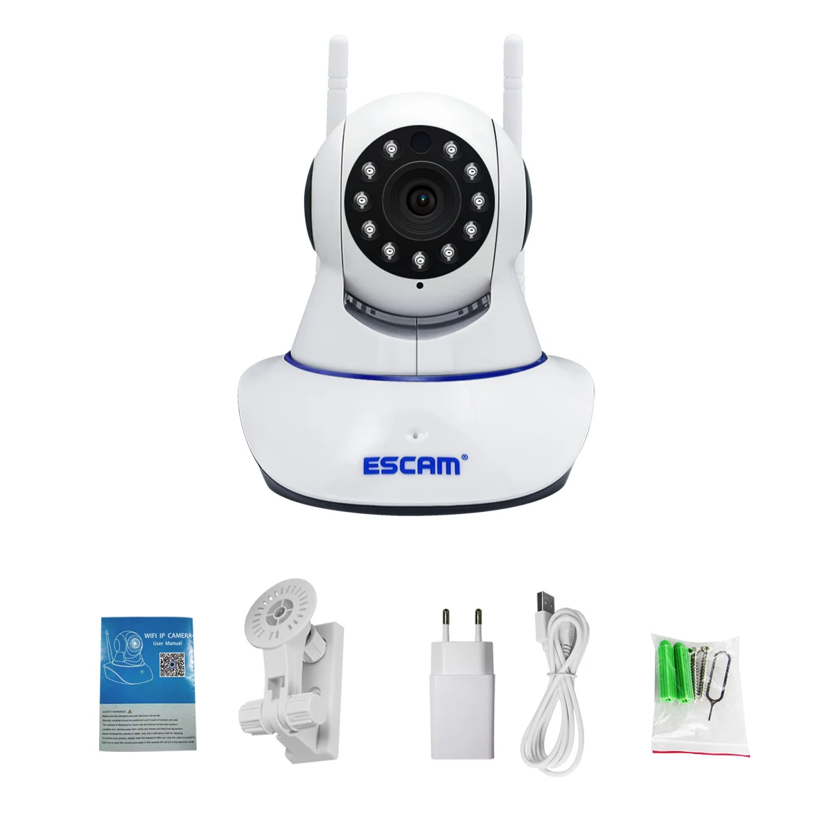 

ESCAM G01 2MP Pan/Tilt WiFi IP IR Camera High Definition Dual Antenna Surveillance Camera Max Up to 128GB Video Monitor Camera
