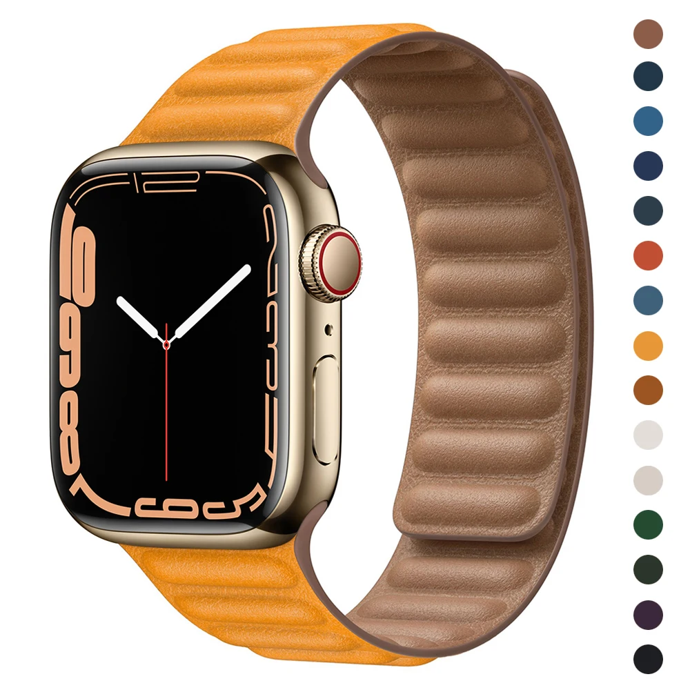 

Leather Link Loop Band - California Poppy Strap for Apple Watch Series 7 41mm 45mm 6 5 4 3 SE 44mm 42mm 40mm 38mm Case