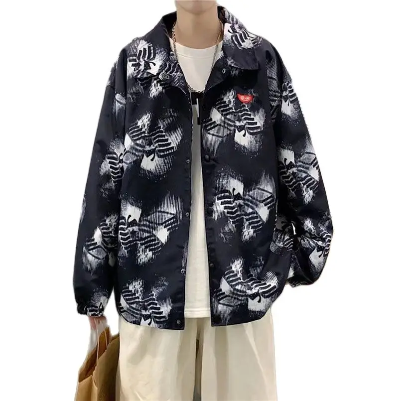 

Мужская куртка-рубашка оверсайз, верхняя одежда с принтом, модное Трендовое пальто, мужская куртка для колледжа, стиль 2023, одежда в стиле Харадзюку, кардиган