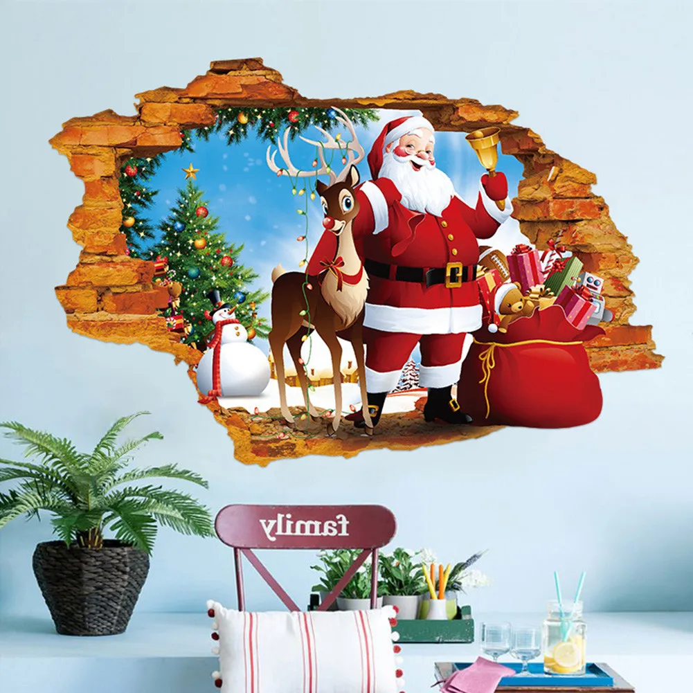 

Glass Sticker Home Wall Parties Removable Santa 3D Snowflakes Art Vinyl