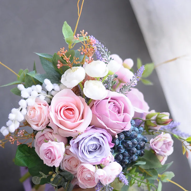 JaneVini Романтические Розовые фиолетовые Свадебные цветы букеты наборы настоящий