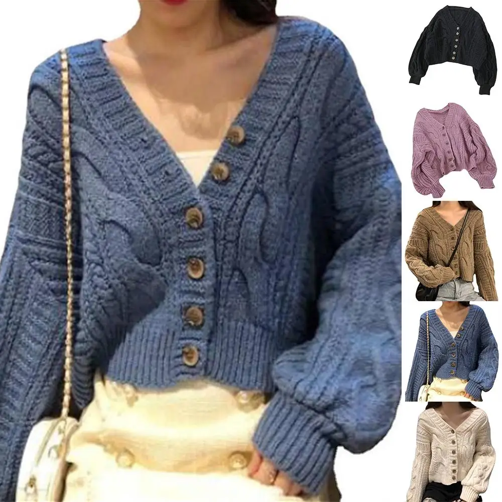 Однотонный кардиган Осенний вязаный свитер женская трикотажная одежда с длинным