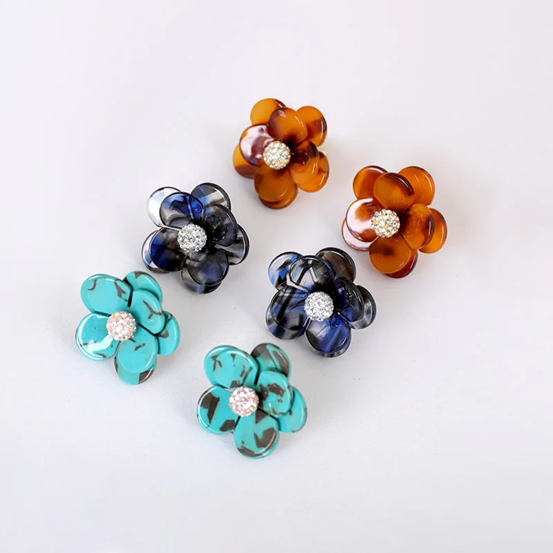 

Aesthetic Double Layer Resin Flower Blue Green Amber Camellia 2021 Trend Unusual Accessories Vintage Jewelry Earrings For Women