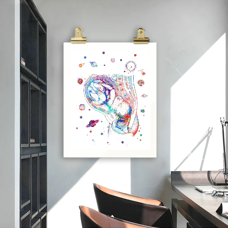 Беременность утробе матери акварель гинекологии Wall Art Холст Картина анатомии
