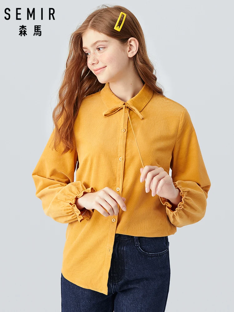 Женская Вельветовая рубашка SEMIR с длинными рукавами и лацканами в виде листьев