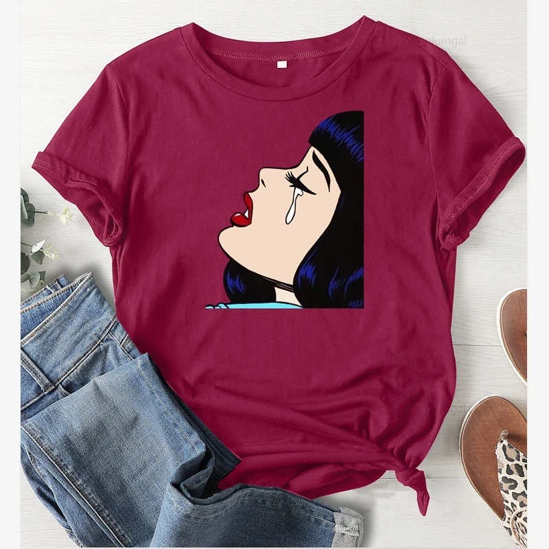 Футболка женская с коротким рукавом и принтом грустной девушки уличная одежда