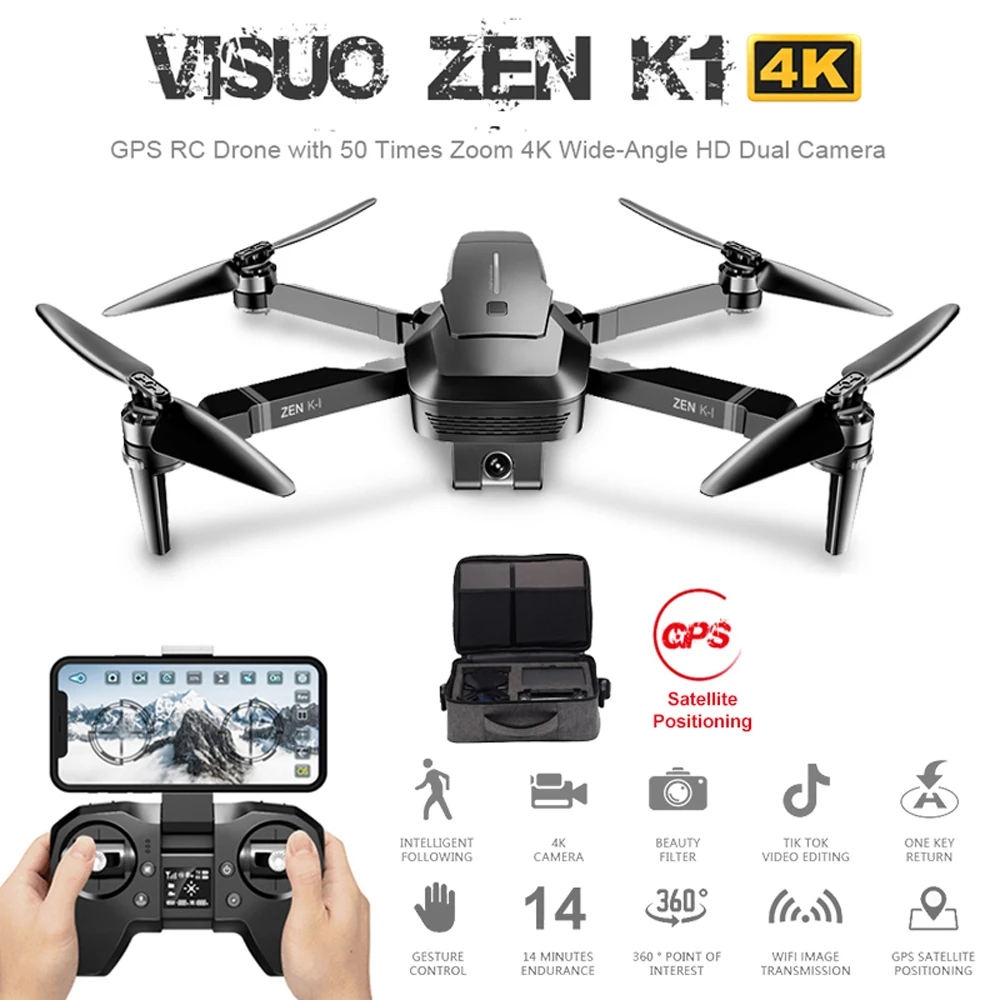 

Visuo Zen K1 5g Wifi Fpv Gps 4k 720p Hd Двойная камера 90 градусов широкоугольный складной Радиоуправляемый Дрон Квадрокоптер Vs Xs809hw Sg106 H37 M69