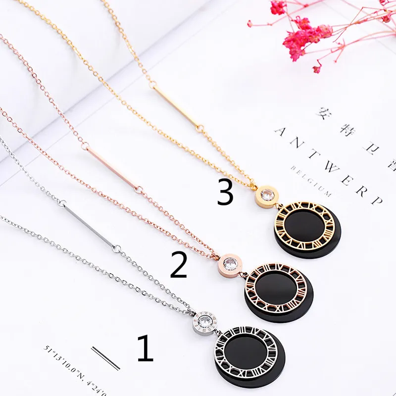 

L06 Fashion Mid-length Zircon Inlaid Titanium Steel Sweater Chain Girls Hollow Circles Fading Necklace