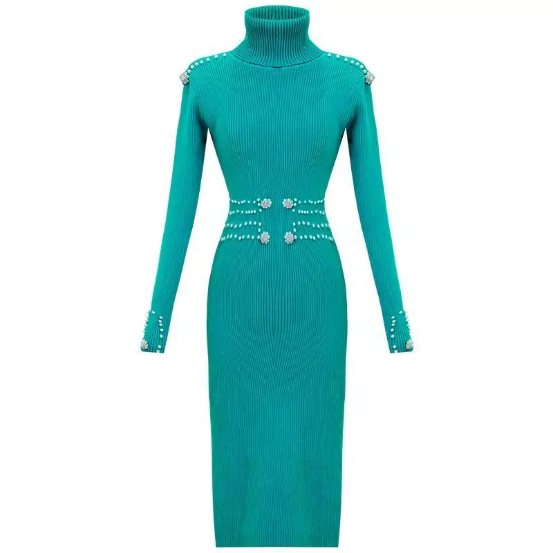 

2020 New Women Turtleneck Knit Dress Female Autumn Winter Dresses Lady Fashion Dress Women's long Sleeve Sweater Dress B574