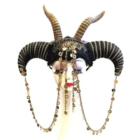 gothic bovine ox horns headband chains hairband hat vintage lolita cosplay halloween headwear funny prop steampunk show girl