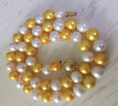 

elegant 18inch 9-10mm round white gold multicolor pearl necklace