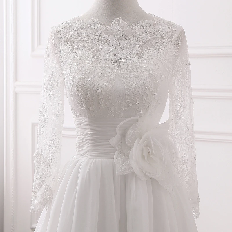 Платье Свадебное ТРАПЕЦИЕВИДНОЕ с длинным рукавом вырезом лодочкой и кружевной