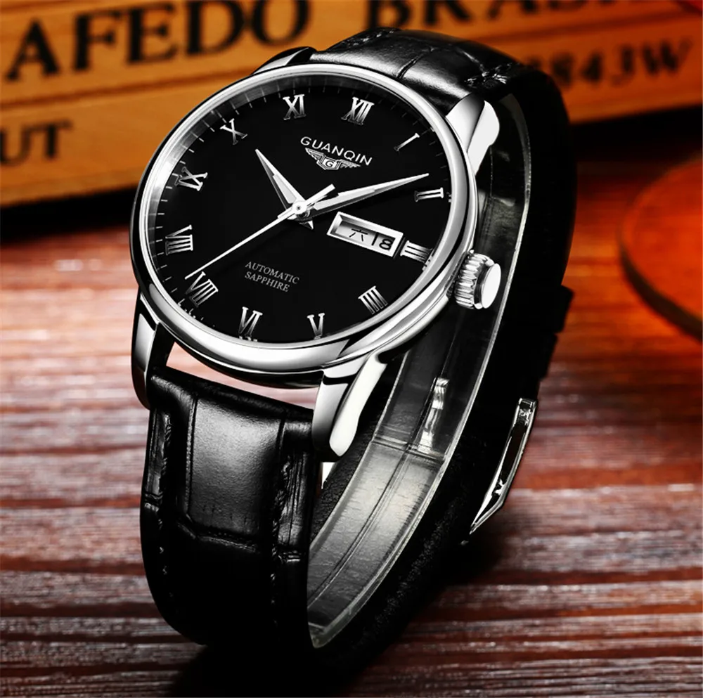 Reloj Hombre GUANQIN автоматические механические светящиеся часы с датой Топ бренд класса