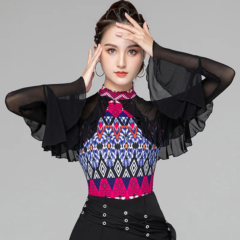 

Топ для современных танцев Женский, тренировочный комбинезон с длинным рукавом для латиноамериканских танцев, одежда для бальных танцев са...