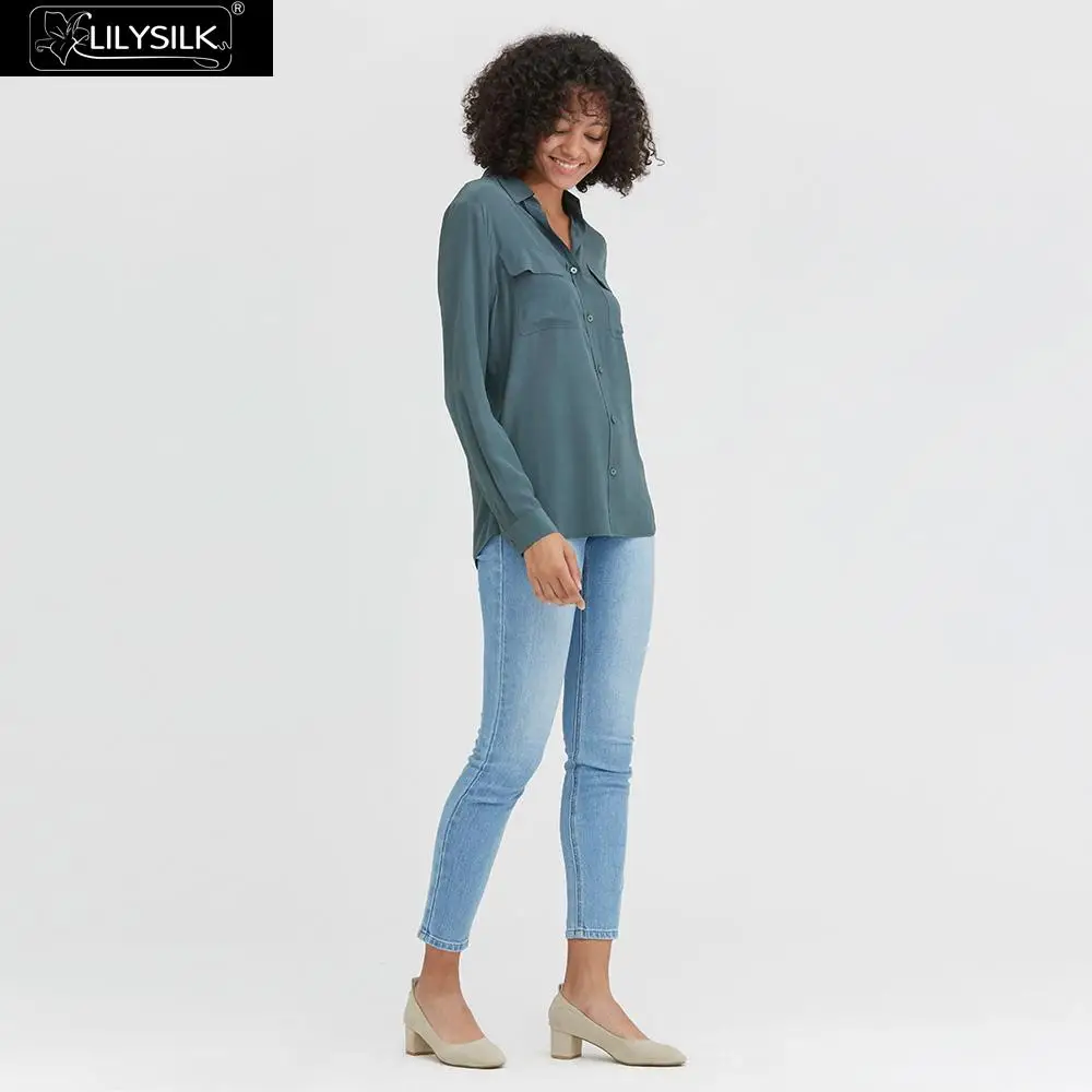 Рубашка LilySilk 100 шелковая женская базовая плиссированная блузка с длинным рукавом