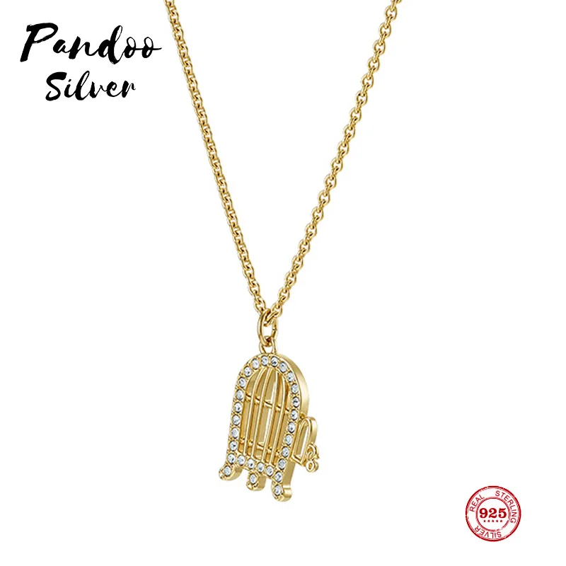 

PANDOO Fashion Charm Pure 925 Silver Original 1:1 Copy, Cute Gold Fashion Long Necklace Female Luxury Jewelry Gifts