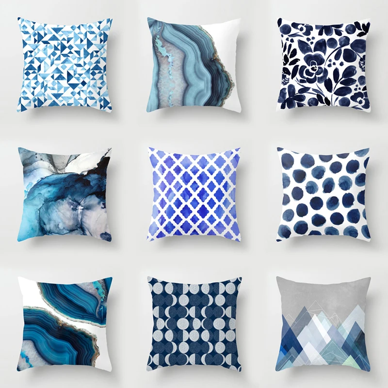 

New Blue Nordic Geometry Cushion Cases Modern Abstract Art Decorative Pillows Cover Couch Seats Bed Sofa Throw Pillows