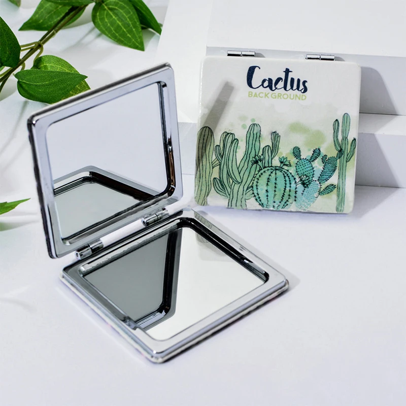 

Vanity Mirror Cartoon Cactus Handhold Mirror Double Sided Magnifying Portable Compact Mirror Square Makeup Cosmetic Mirror