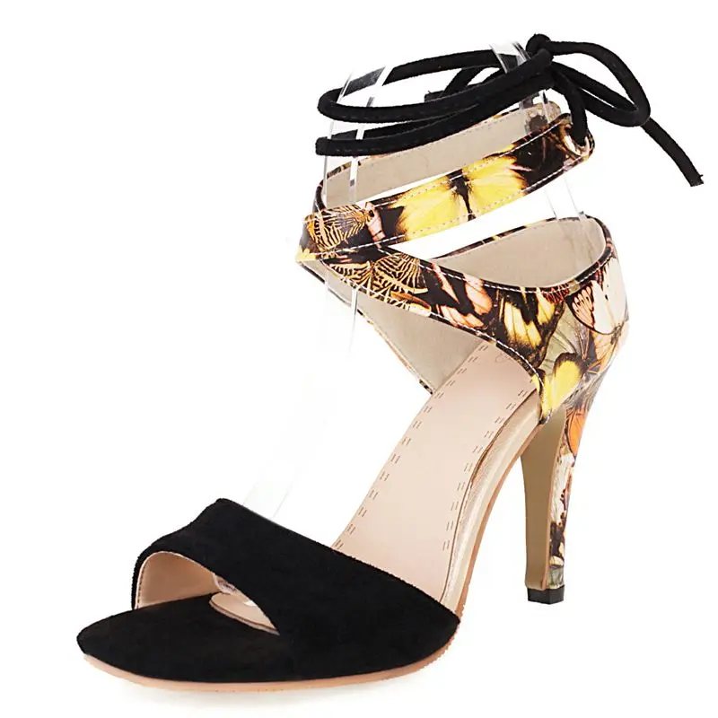 

Sexy Black Ladies Party Shoes Ankle Strap Summer 9 cm High Heels Sandals Elegant Fashion High Heel Sandals