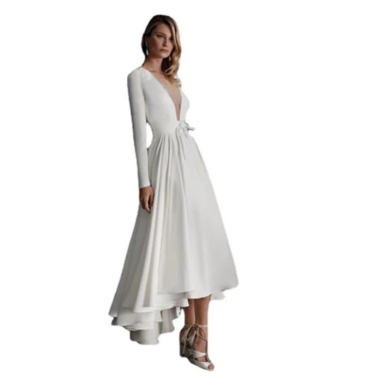 

2021 European and American women's new fashion slim slim dress with long sleeves and deep V solid color mid-length dress