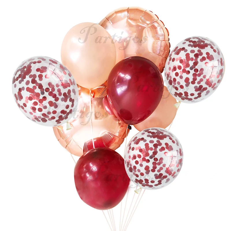 10 шт. 12 дюймов винно-красный Бургунди латексные шары розовое золото Конфетти