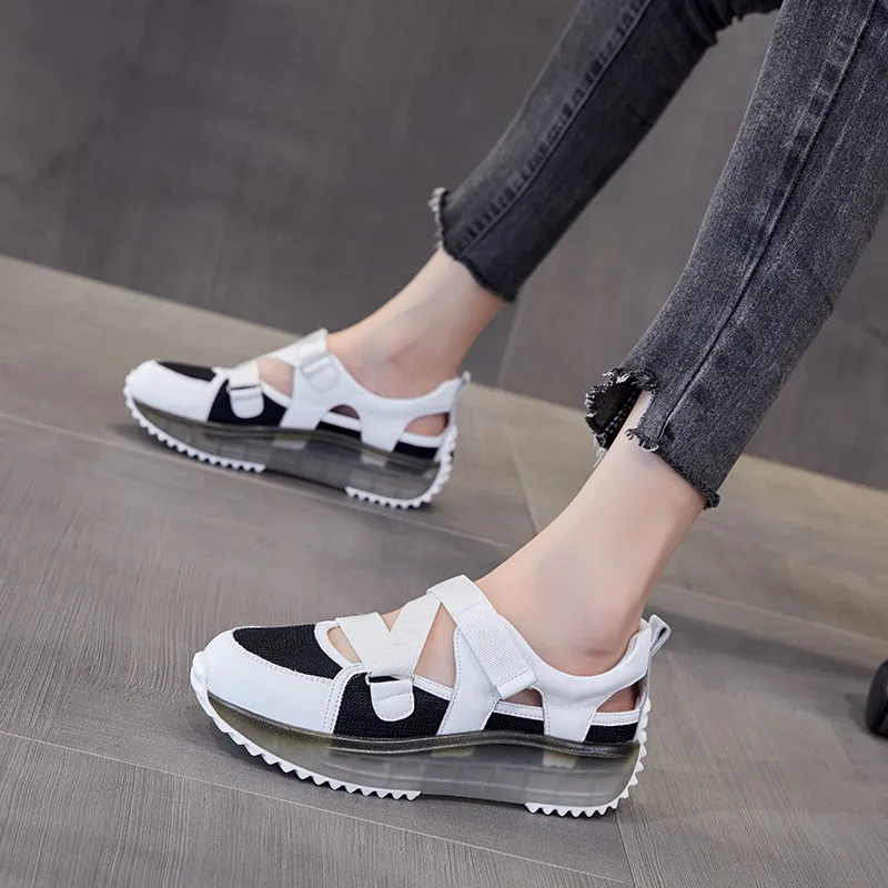 

Thick Sole Bottom Platform Casual Shoes Solid Color Versatile Hollow Out Cozy Summer Sandals Basic Low Top Women Sport Sneakers