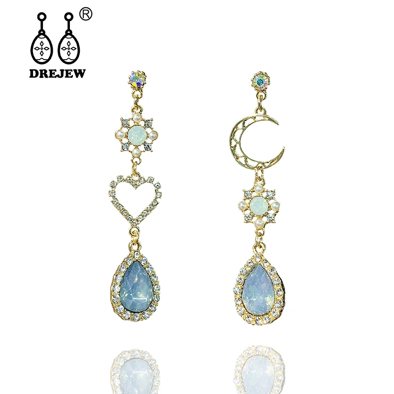 DREJEW Асимметричный синий луна сердце капли воды Эффектные серьги рождественские