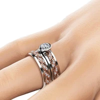 classic 2 pcsset rose gold color carved pattern hollow inlaid crystal zircon alloy ring set for women party jewelry accessories