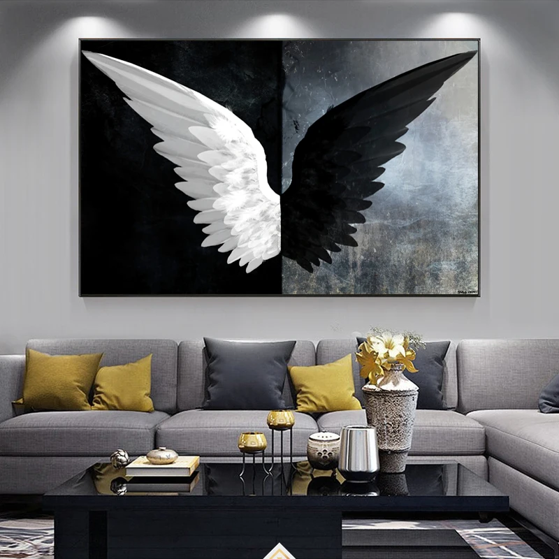 

Nordic Black White Angel Wings Canvas Painting Scandinavian Posters Hd Art Prints On The Wall Art Picture Living Room Wall Decor