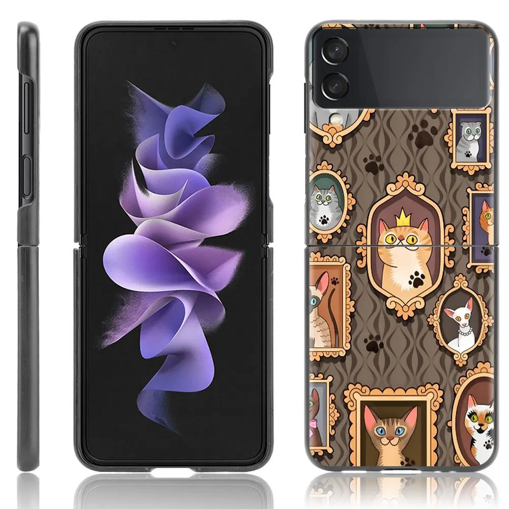 Phone Case For Samsung Galaxy Z Flip 3 5G Black Hard Cover ZFlip 3 Luxury Shockproof Bumper Cases Fundas Happy Cat Day! Shell